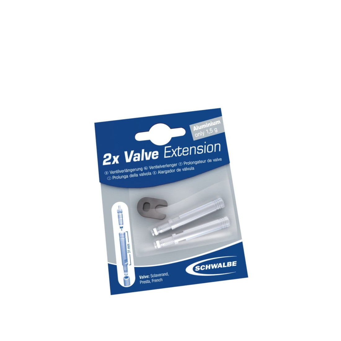 Prolongateur Valve AV ALU Set à 2, 17mm, avec clé valve